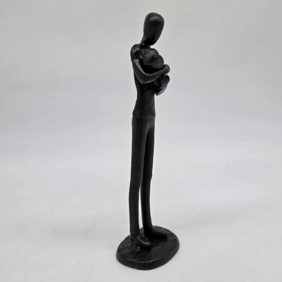 Modern Black Metal Sculpture Of Parent Father Holding Child 7.5" Tall - Picture 4 of 10